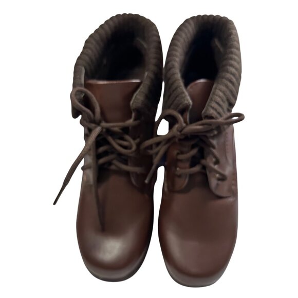 Basic Editions Womens Brown Ankle Boots Size 9.5 Knit Cuff Lace-Up Closure - Picture 4 of 8